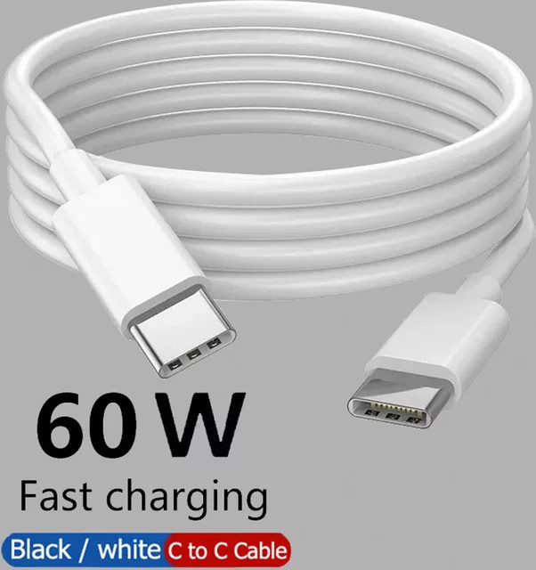 USB C auf USB Typ C Kabel 60 W PD Schnellladedatenkabel für iPhone 16 Huawei Samsung Xiaomi in Schwarz oder Weiß - Bild 1