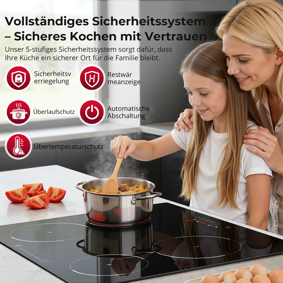 KICHPOWER Einbau-Induktionskochfeld in Schwarz mit 4 Zonen, Touch-Steuerung, Timer und Kindersicherung, Breite: 60 cm - Bild 3