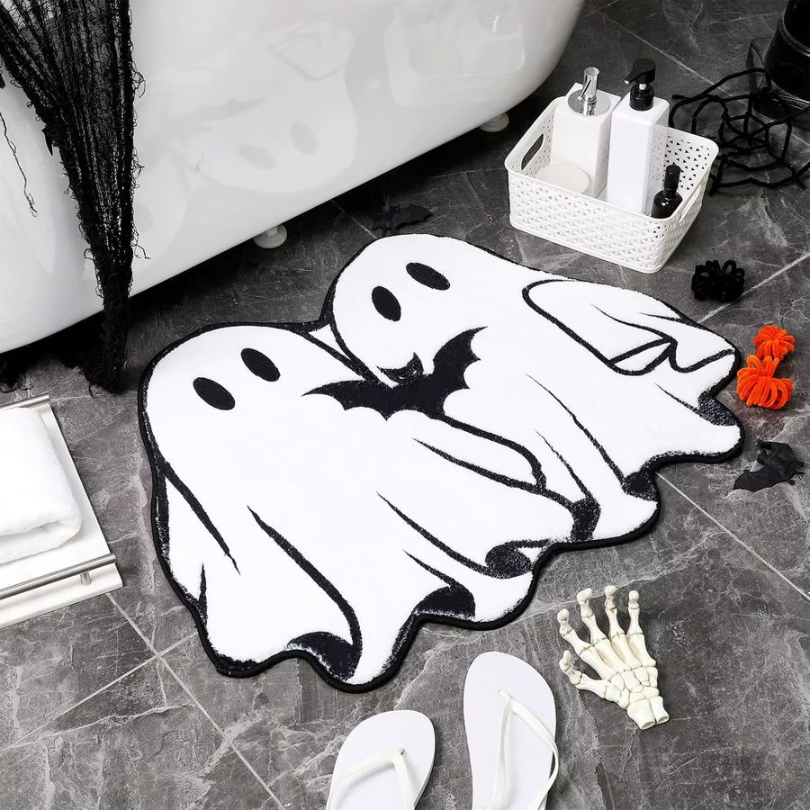 VIKAMA Halloween Fußmatte mit niedlichem Cartoon-Geist in Weiß, rutschfester Teppich für Badezimmer und Schlafzimmer - Bild 4