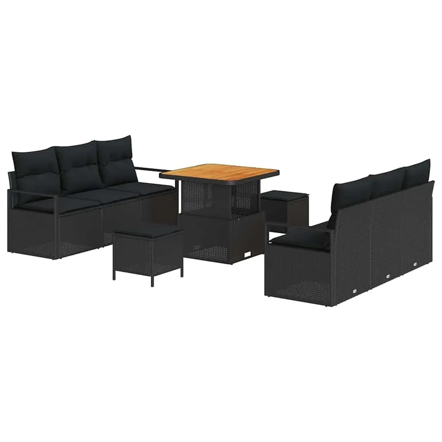 vidaXL Garten-Sofa-Set aus Poly-Rattan in Schwarz, 9-teiliges L-Shape Set mit 3-Sitzer-Sofa, 2-Sitzer-Sofa, Ottoman, Couchtisch und Kissen für Terrasse und Garten - Bild 2