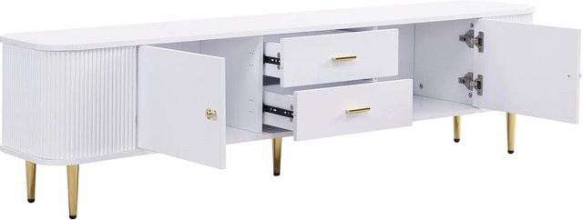 okwish TV Schrank mit Schubladen in Weiß und Gold mit Wellen Design, B/T/H: 170 x 34 x 45 cm - Bild 1