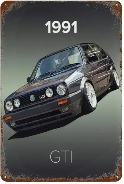 Oldtimer Dekoration 80er GTI Sport Klassiker Metallblechschild Wandkunst B: 30 cm, H: 20 cm - Bild 1