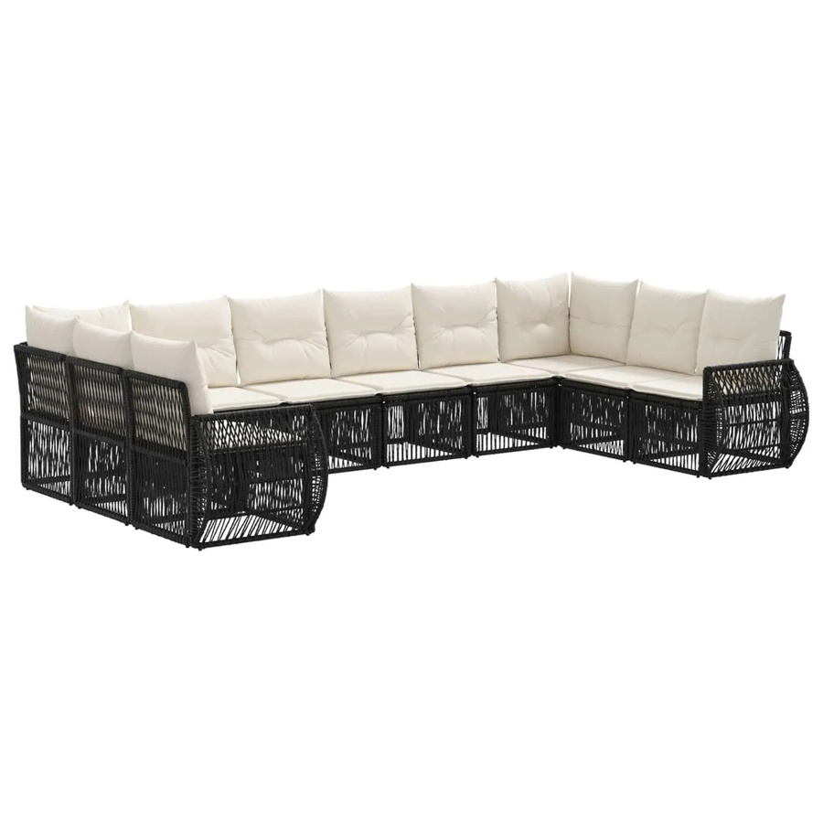 vidaXL Gartensofa-Set 10-teilig aus Poly-Rattan in Schwarz und Cremeweiß mit Polsterkissen und U-Form - Bild 2
