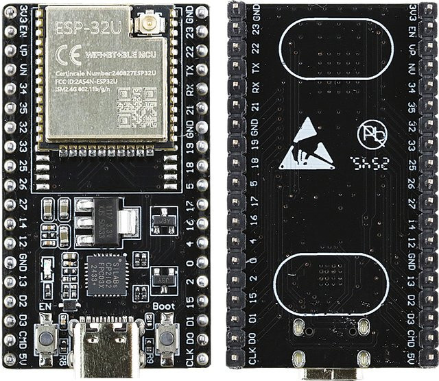 ESP32 DevKitC Entwicklungsboard mit ESP32-32U Wifi Modul, USB Typ-C Anschluss, 38 Pins und CP2102, Schwarz - Bild 1