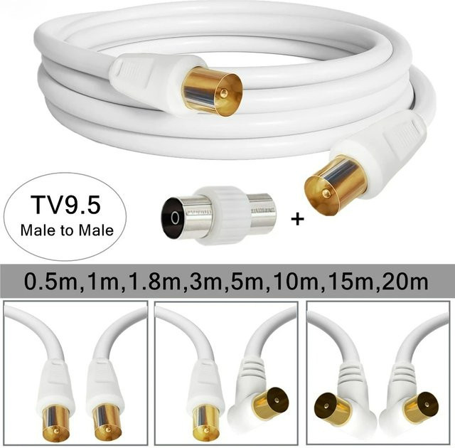BSN RG59U Koaxial-TV-Kabel Weiß, 9,5 mm TV-Adapterkabel für Satelliten-TV, Kabelmodem und Set-Top-Box, vergoldet - Bild 1