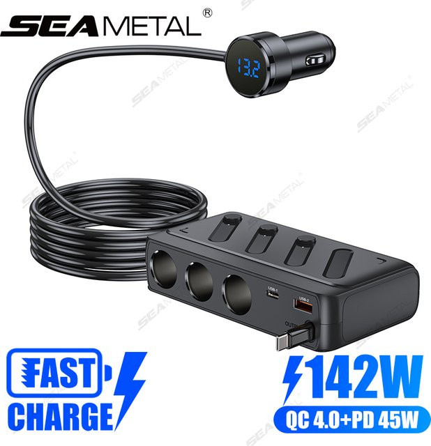 SEAMETAL Zigarettenanzünder-Splitter mit 45W PD Schnellladung und USB-C für Auto 12V/24V in Schwarz - Bild 1
