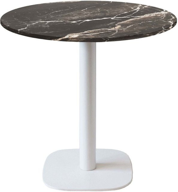 RestooTab Tisch Round runder Beistelltisch mit Stein-Dekor, Platte schwarz, Gestell weiß, H: 75 cm, Ø: 70 cm - Bild 1