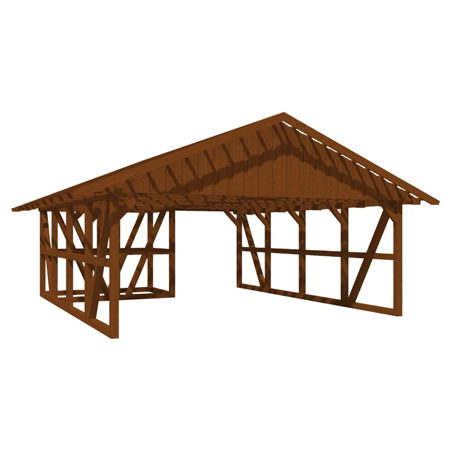 Skan Holz Carport Schwarzwald aus Fichtenholz mit Satteldach, Dachlattung und Abstellraum, Farbe Nussbaum, B: 684 cm, T: 772 cm - Bild 2