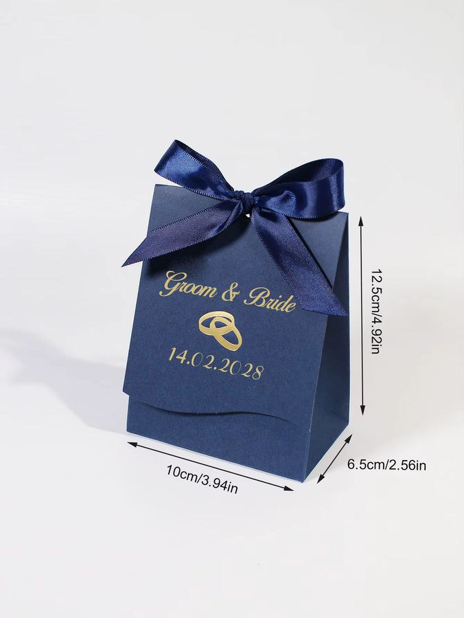 Personalisierte Hochzeitssüßigkeitenschachtel RMTPT mit Schleife in Beige für Hochzeitsgastgeschenke und Party-Souvenirs - Bild 2