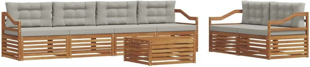 vidaXL Outdoor-Sofagarnitur 7-teilig aus Akazienholz mit Kissen in Beige und Grau - Bild 1