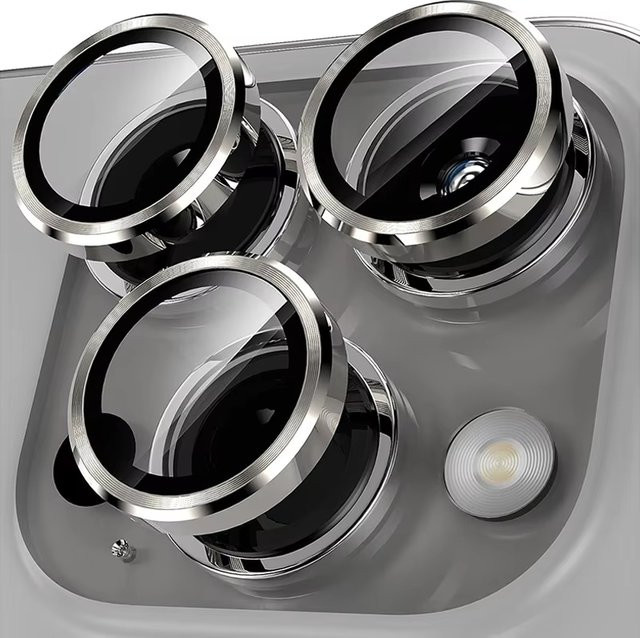 Ziai Metall-Kameraobjektivschutzglas für Apple iPhone 15, 14, 13, 12, 11 Pro Max und Plus, in Schwarz und Silber - Bild 1