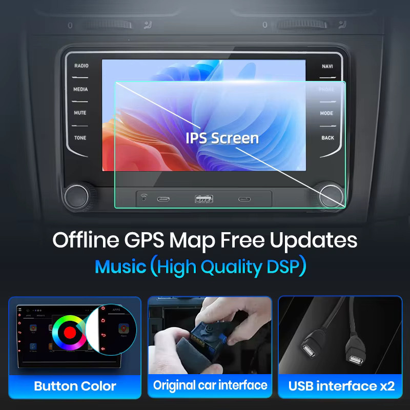 Junsun CarPlay Android Autoradio mit GPS für Volkswagen VW Golf Passat Jetta Skoda SEAT, 7 Zoll, Schwarz - Bild 3