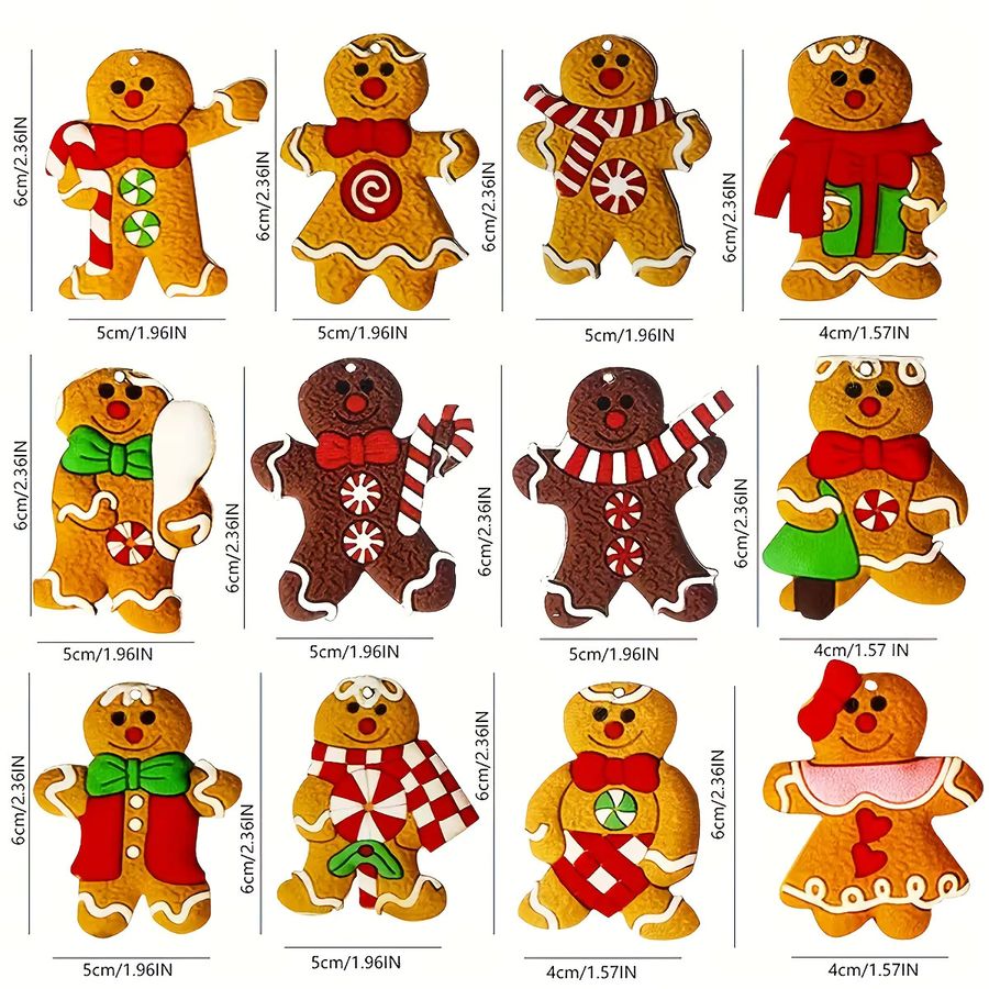 12 Stück DUTRIEUX Holz-Anhänger für Weihnachtsbaumschmuck in Multicolor mit Bär, Schneemann und Lebkuchenhaus - Bild 4