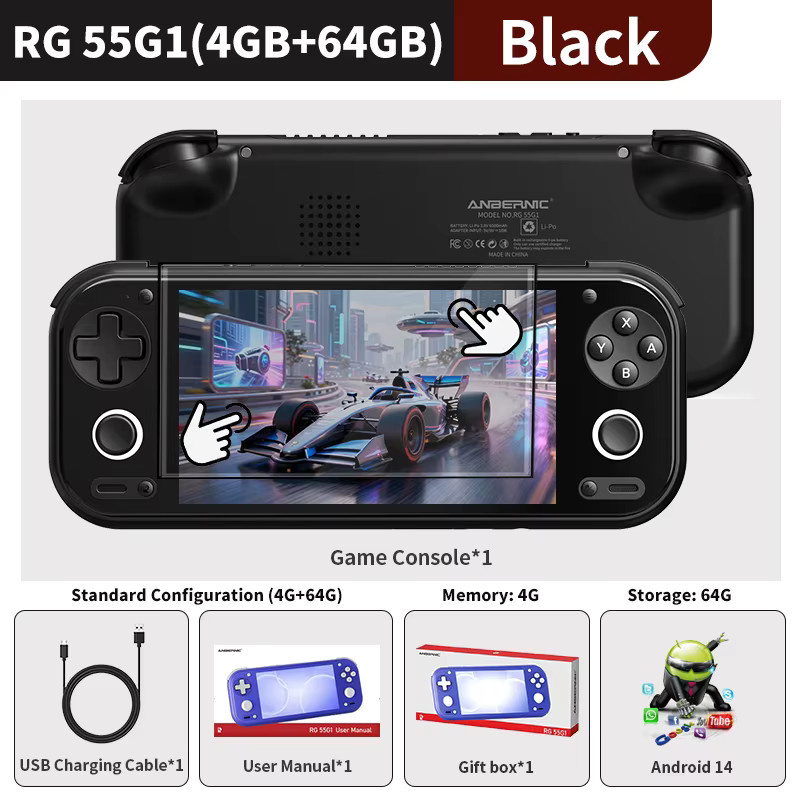 Anbernic RG 55G1 Retro-Handheld-Spielkonsole mit 5,5 Zoll Incell IPS Multi-Touch-Bildschirm, 6000mAh Akku, Android, Schwarz - Bild 7