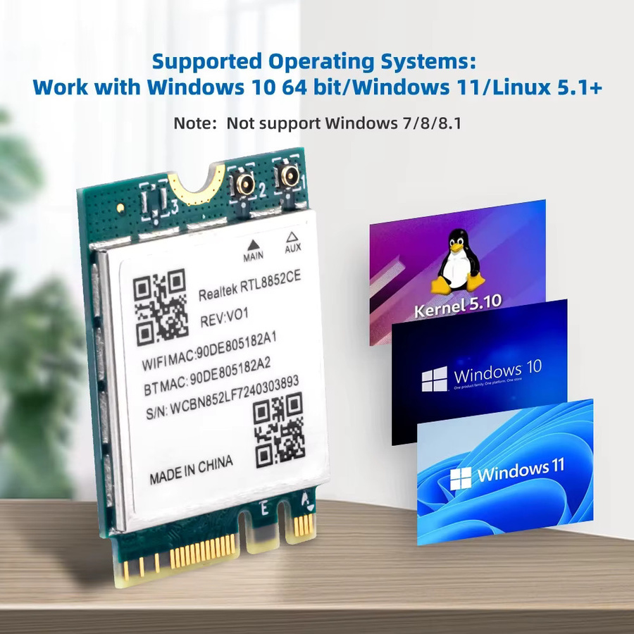DERAPID WiFi 6E und Bluetooth 5.3 Adapter mit 5400 Mbit/s, Triple Band NGFF M.2 Netzwerkkarte für Windows 10/11, RTL8852CE kompatibel mit AX210 - Bild 5