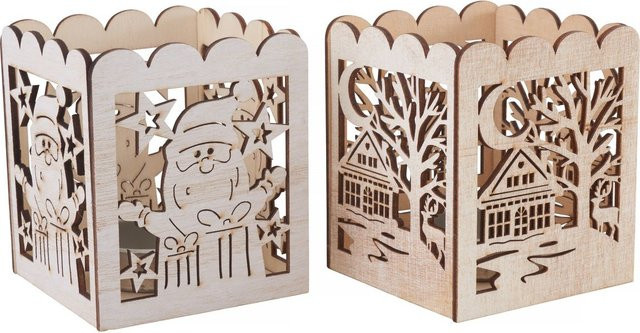 VBS Holz-Teelichthalter Weihnachtszauber in Beige aus Sperrholz - Bild 1