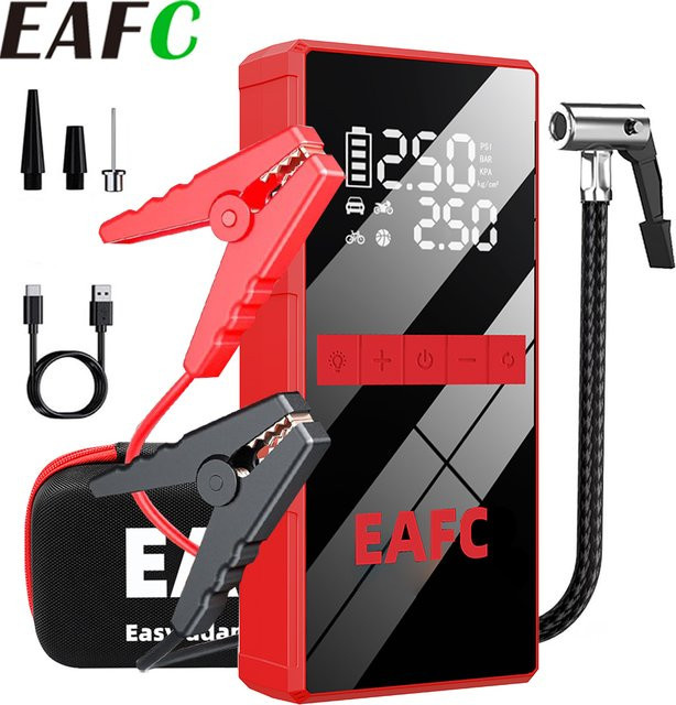 EAFC 4000A Peak Auto-Starthilfe mit 150PSI Luftkompressor, 4-in-1 Notfall-Batteriebooster und Reifenfüller für 12V-Fahrzeuge in Rot - Bild 1