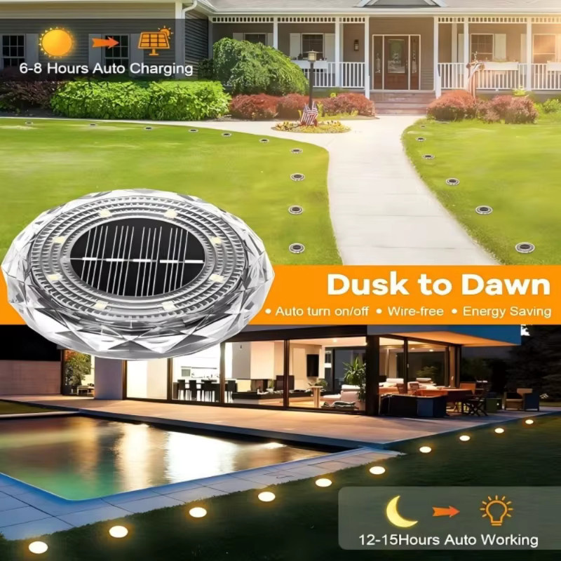 Leclstar Solar-Rasenleuchten für den Außenbereich mit 8 LEDs, wasserdichte Solar-Untergrundlampe in Warmweiß für Garten und Wege - Bild 2
