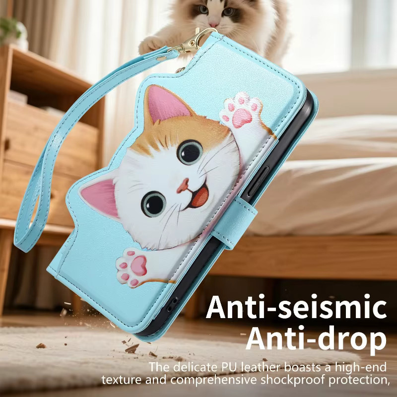 Niedrige Katzen-Lederhülle mit Kartenhalter als Crossbody Wallet für Samsung Galaxy S27 S26 S25 S24 S23 Plus Ultra FE Edge in Blau - Bild 4