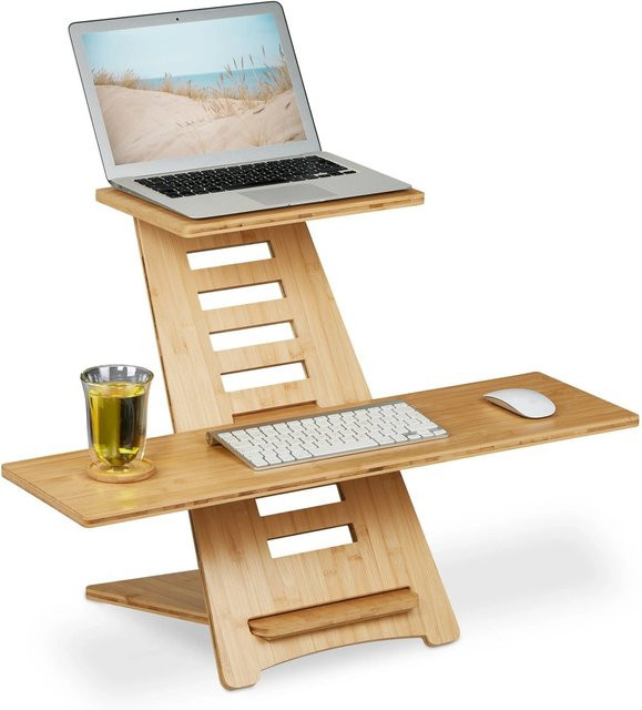 Relaxdays Stehpultaufsatz aus Bambus in Natur, höhenverstellbar, B: 80 cm, T: 57 cm, H: 77,5 cm - Bild 1