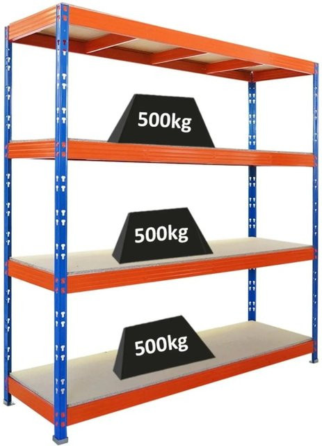 PROREGAL Rhino Profi Schwerlastregal mit 4 Spanplatten-Ebenen, Blau/Orange, H x B x T: 200 x 200 x 60 cm - Bild 1