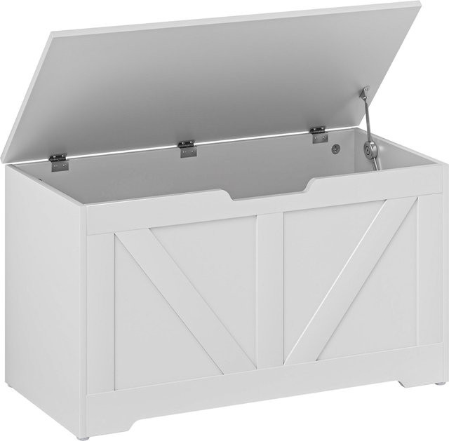 HOMCOM Aufbewahrungsbank in Weiß im rustikalen Stil mit klappbarem Deckel und Sicherheitscharnieren, B/T/H: 80 x 40 x 45 cm - Bild 1