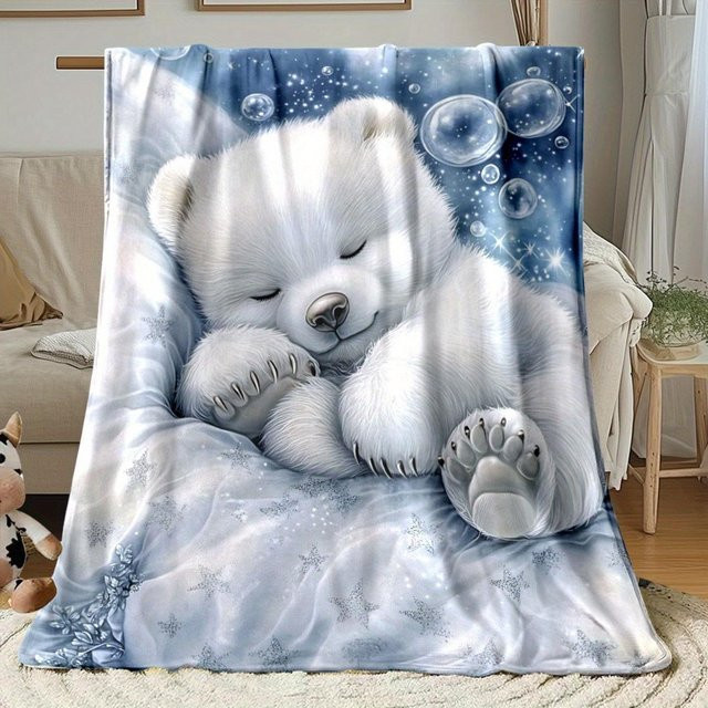 ZbrFifteen Flanell-Eisbärbaby-Decke in Blau, B/B: 130 x 150 cm - Bild 1