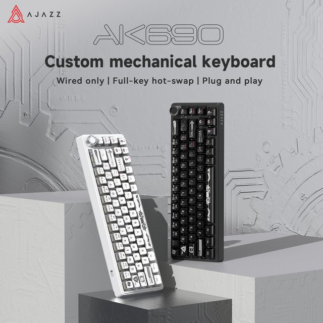 Ajazz AK690 Mechanische Tastatur in Schwarz mit RGB-Hintergrundbeleuchtung, Hot-Swappable und Handballenauflage - Bild 1