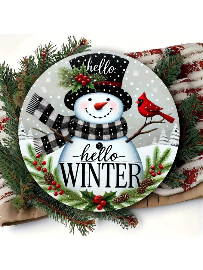 Potdemiel Wintergrüße Metallschild mit Holly-Kranz-Motiv in Weiß, Rundes Vintage-Dekoschild für Wand und Tür - Bild 7