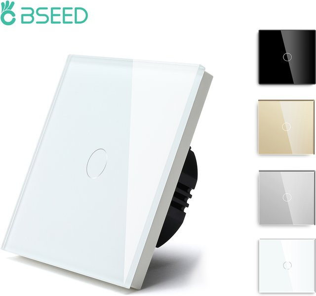 Besamen Touchscreen Lichtschalter mit LED-Hintergrundbeleuchtung und Glasscheibe, Schwarz, 1-Wege, max. 300W - Bild 1