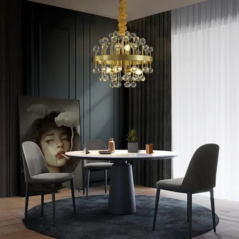 JIANKEXING Kristall Kronleuchter Modern Bunter Anhänger für Wohnzimmer und Schlafzimmer in Gold/Messing - Bild 2