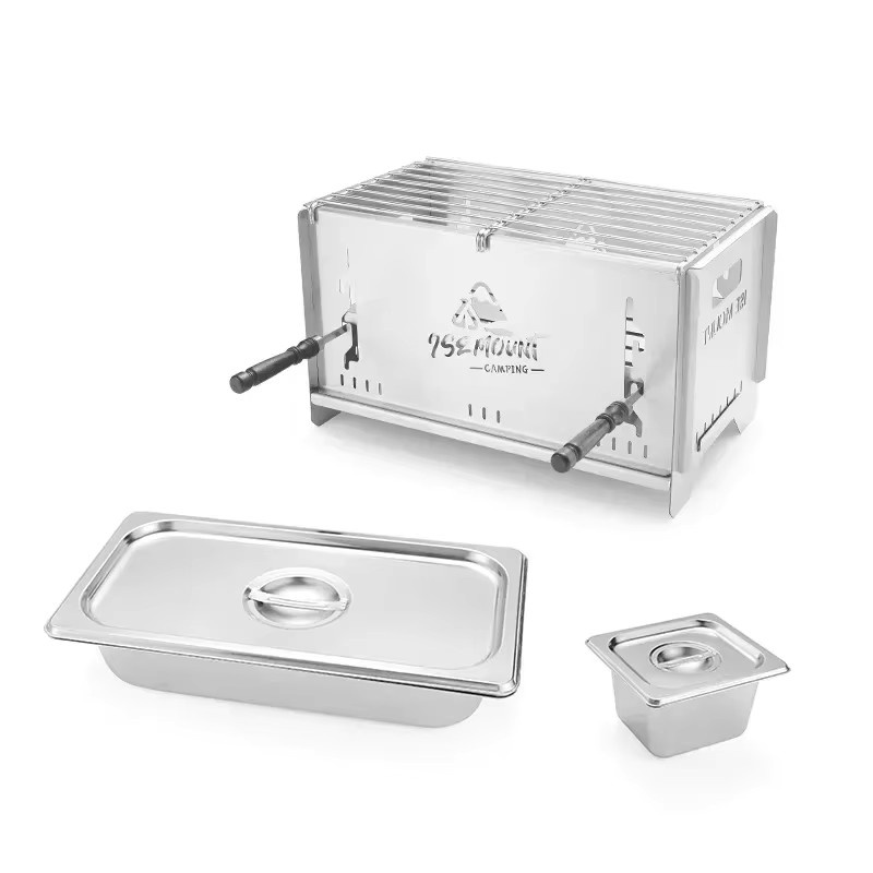 Tragbarer Outdoor-Holzofen aus Edelstahl in Silber mit abnehmbarem Grill als Campingkocher - Bild 5