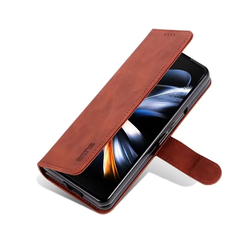 EUCAGR Magnetische Brieftasche als Standfunktion aus PU-Leder für Samsung Galaxy Z Fold 3, 4, 5, 6 und 7 in Pink oder Braun - Bild 3