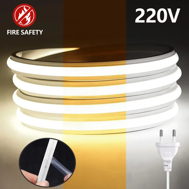 Lcamaw LED-Neonlichtstreifen aus Silikon, COB-Band in Weiß, feuerfest und wasserdicht, 220V mit EU-Stecker - Bild 1