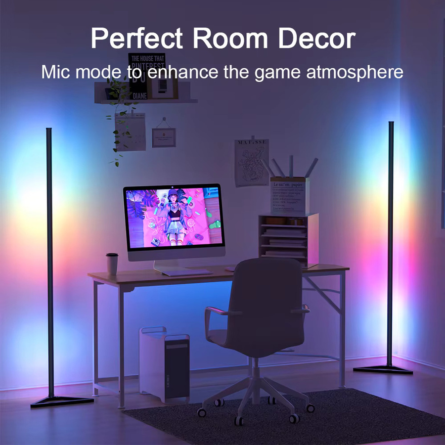 Lumtang RGB-LED-Stehleuchte in Schwarz, moderne Eck-Bodenlampe mit dimmbarer Stimmungsbeleuchtung, Höhe: 140 cm - Bild 2