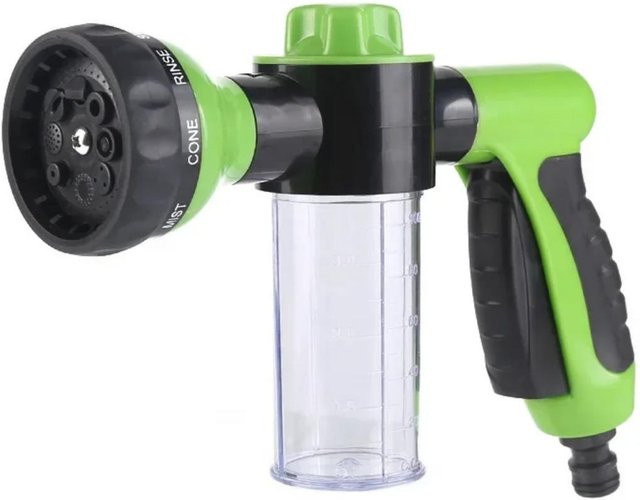Happypilot Multifunktionale Spritzpistole in Grün mit einstellbarem Modus, Schaumbehälter und Düsenschlauch für Gartenbewässerung und Reinigung - Bild 1