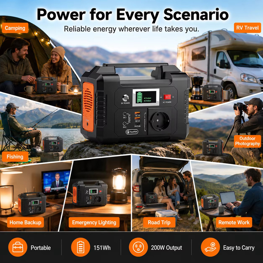 FlashFish E200 Tragbares Kraftwerk, 200 W Solargenerator mit 151 Wh Batterie in Schwarz für Outdoor, Camping und mobile Stromversorgung - Bild 3