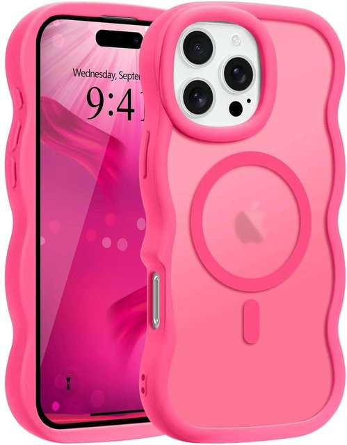DANAISUFEI Magnetische iPhone Hülle mit welligem Rahmen und kabellosem Laden, stoßfest und durchscheinend, Farbe: Rot - Bild 1