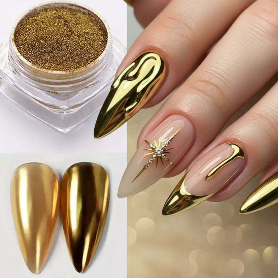 HotPress Nageldesign Puder, Gold, Metallic Chrom Pigmente - Bild 4