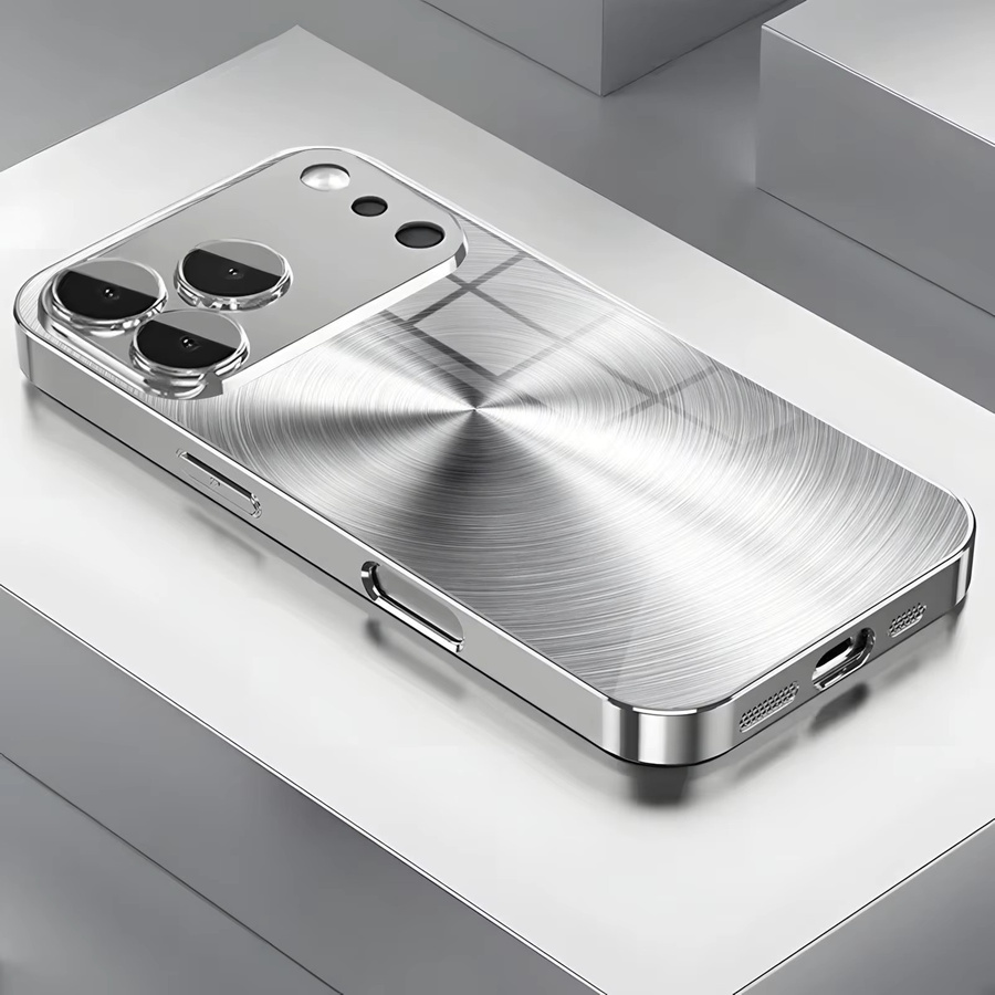 Handyhülle mit gebürsteter Metallstruktur und galvanisiertem Glas für Apple iPhone 17 16 16e 15 14 13 12 Pro Max Plus Mini - Bild 3