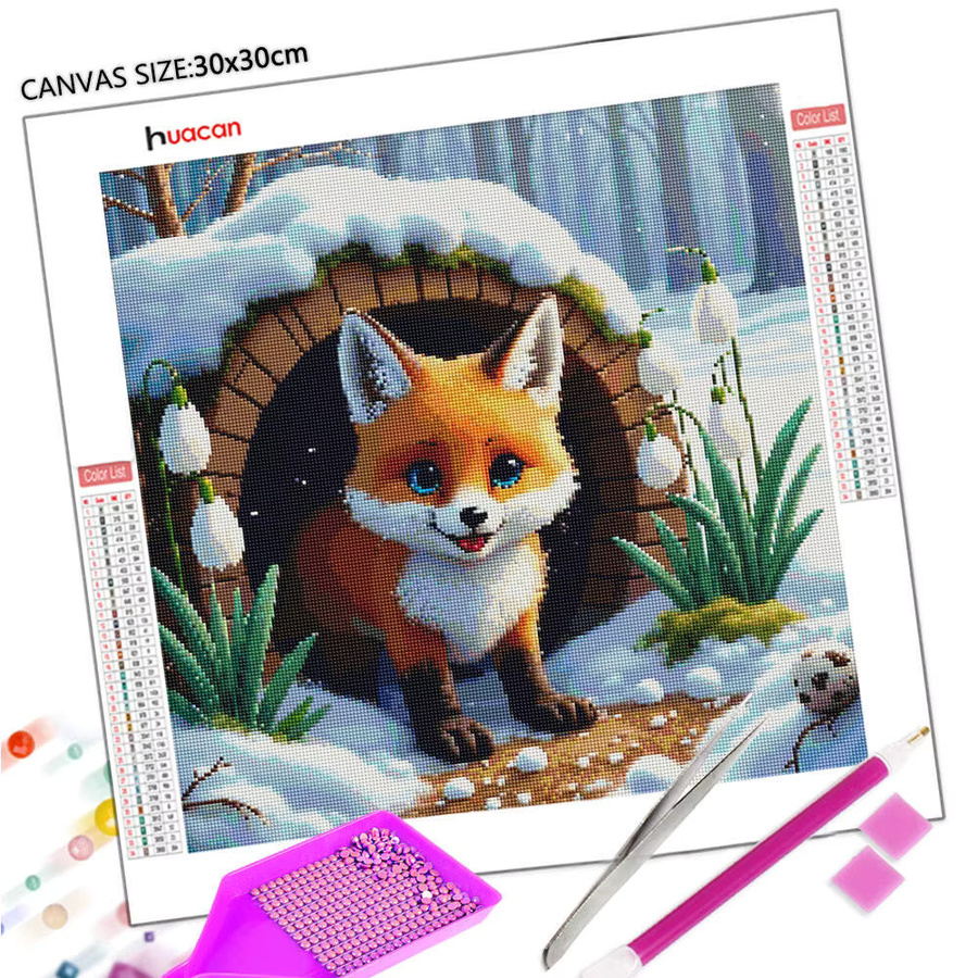 HUACAN 5D Diamantgemälde Fuchs im Schneefeld als dekoratives Wandbild in Multicolour - Bild 2