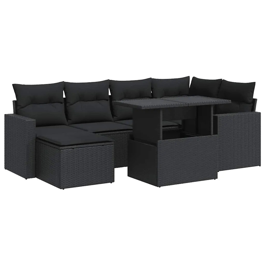 vidaXL 7-teilige Garten-Sofagarnitur aus Poly-Rattan mit Kissen in Schwarz - Bild 2
