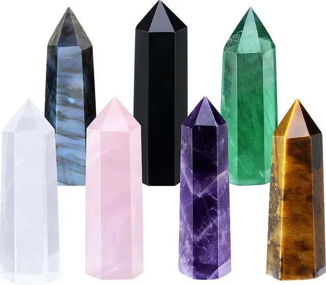 AierCrystal Kristall Turm aus Amethyst und grünem Fluorit als sechseckiger Heilstein in verschiedenen Farben zur Heimdekoration - Bild 1