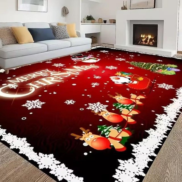 Weihnachts-Teppich von Lodestar mit Weihnachtsmann und Schneemann Motiv in Rot und Multicolour, B/T: 80 x 50 cm - Bild 1