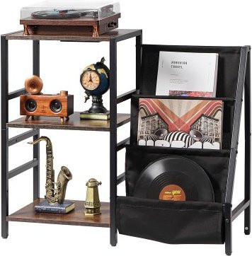 VEVOR Plattenspielerständer in Schwarz mit Ladestation und USB-Anschlüssen, 3-stufiges Musikregal mit Vinyl-Aufbewahrung für bis zu 200 Alben, B/T/H: 74,0 x 30,0 x 22,6 cm - Bild 1