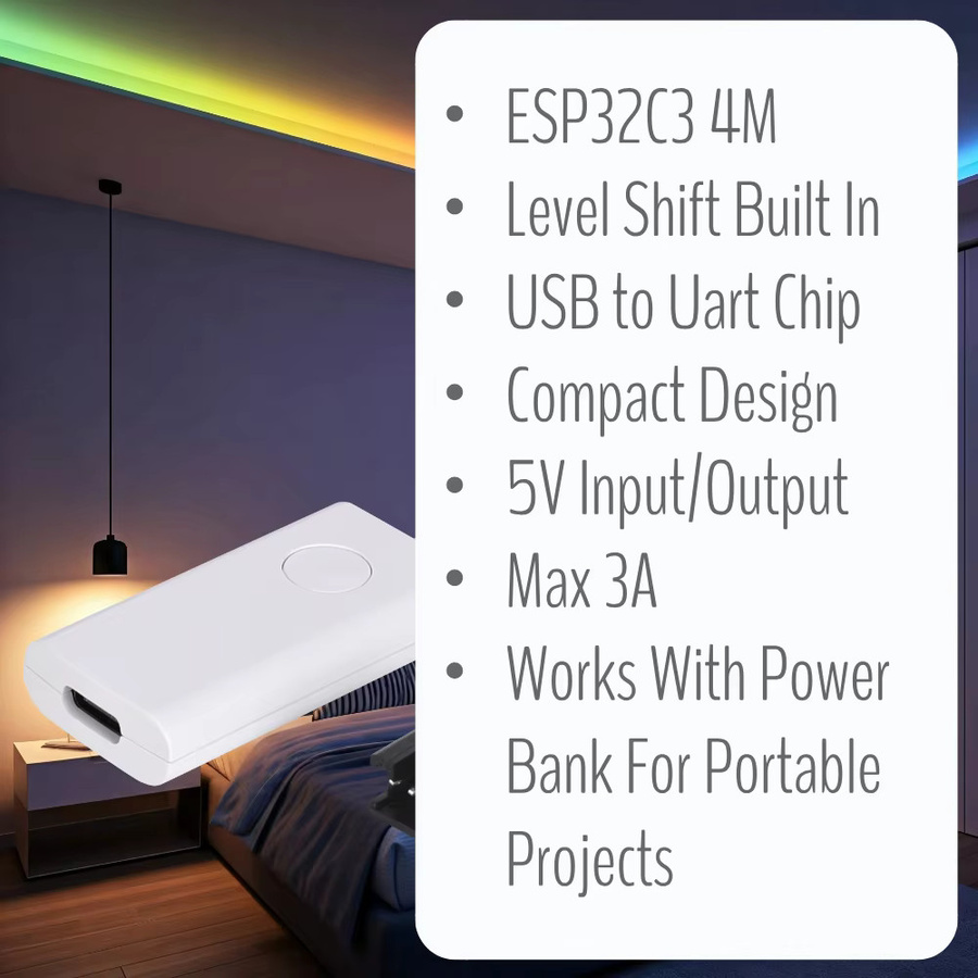 IoTorero WLED Slim Typ C USB adressierbarer RGBIC LED Streifen-Controller mit WiFi für Powerbank - Bild 2