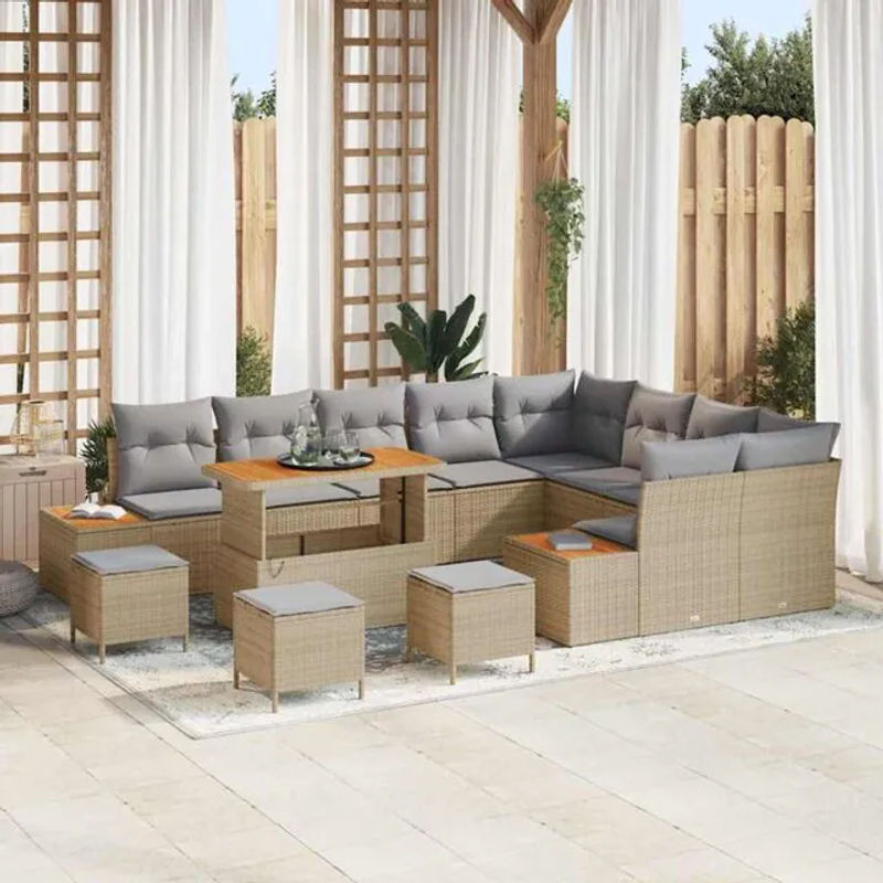 vidaXL Garten-Sofa-Set aus Poly-Rattan mit 13 Kissen in Beige - Bild 1