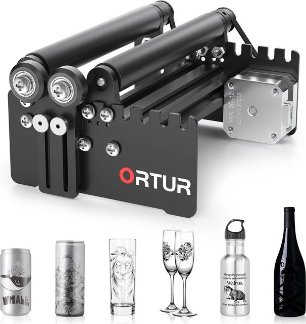 ORTUR Laser Power Tools Drehwalze für 360-Grad-Lasergravierer, Y-Achsen-Drehmodul zum Gravieren von zylindrischen Objekten und Dosen, Schwarz - Bild 1