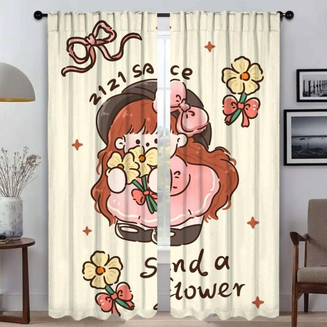 2er-Set Tüll-Moskitonetz-Vorhänge mit floralem Design in Weiß, Breite: 50 cm, Höhe: 70 cm - Bild 1