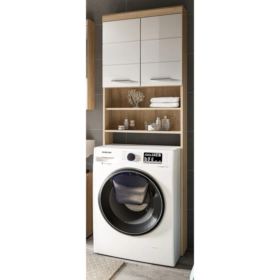 Inn.Furn Waschmaschinenschrank Mambo in Weiß Hochglanz und Eiche, B/T/H: 63 x 24 x 191 cm - Bild 6